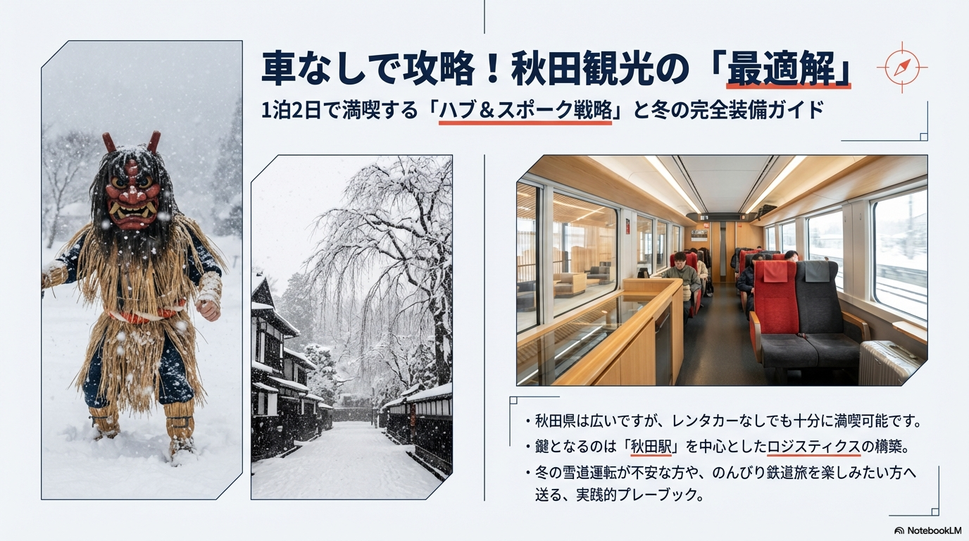 秋田観光モデルコースを車なしで楽しむ!1泊2日からの攻略法