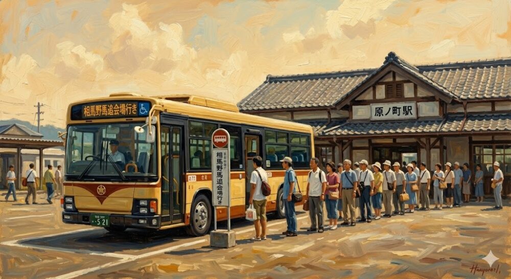 駅前のシャトルバス乗り場のイラスト