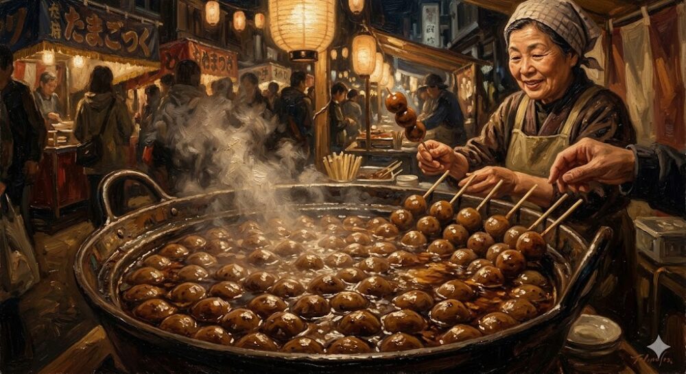 大鍋で煮込まれる熱々の山形名物「玉こんにゃく」