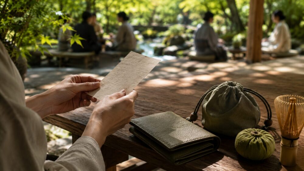 茶席券を準備する来場者